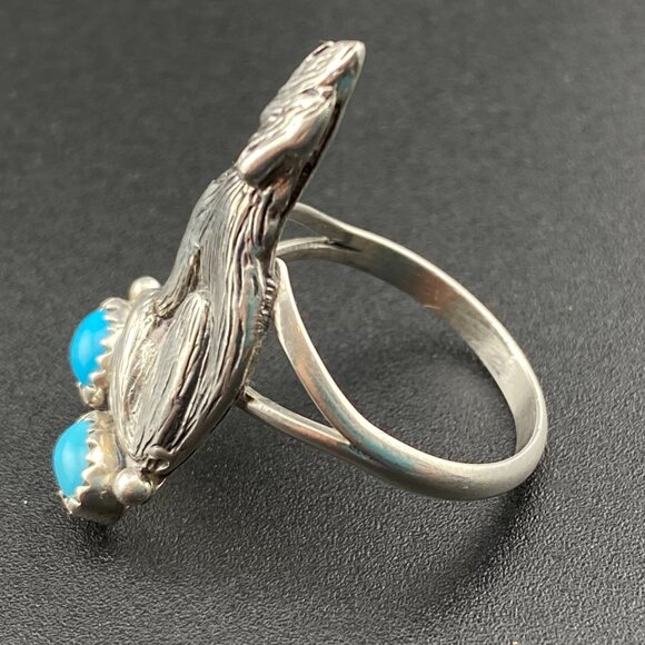 RARE Vtg Running Bear Trading Gallop Turquoise Sterling Silver Wolf Ring Sz 9.5 - Picture 3 of 16